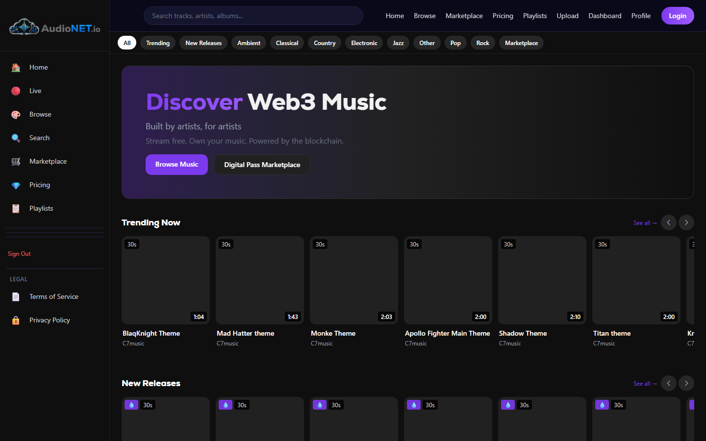 Screenshot of AudioNet